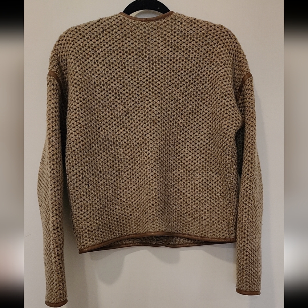 Christian Tan Knit Cardigan with Brown Trim - Picture 2 of 4